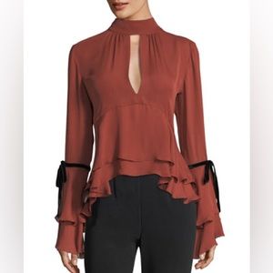 NWT Cinq a Sept Rust/Black Silk & Velvet   Blouse Sz Xtra Small NWOT Never Worn